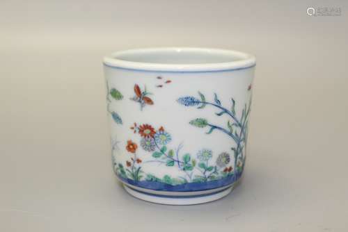 Chinese Doucai porcelain cup, Qianlong mark.