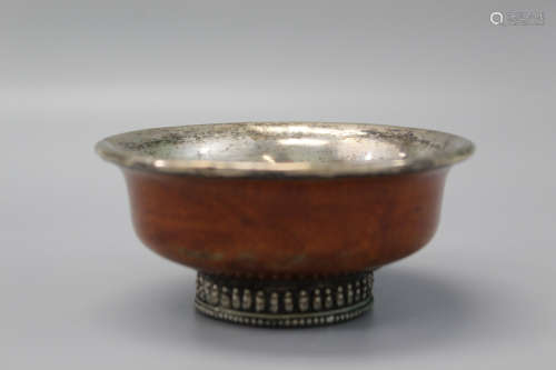 Tibetan wood and silver bowl.