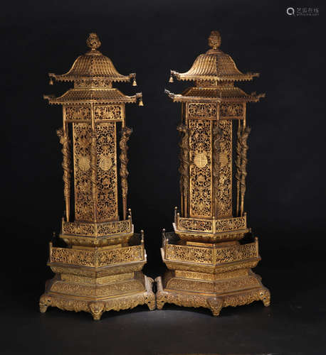 Pair of Chinese bronze towers.