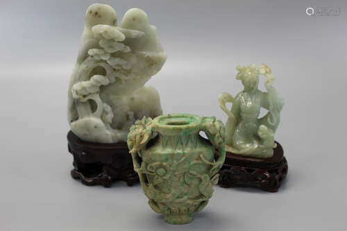 Three Chinese  jade carving, including a jade boulder,