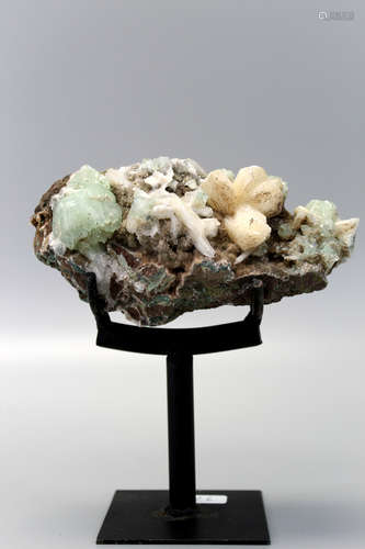 Asian Apophyllite Mineral Specimen on Stand.