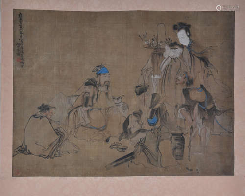 Chinese water color painting on silk scroll, attributed