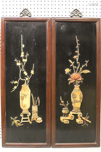 Two Chinese soapstone inlaid panels.