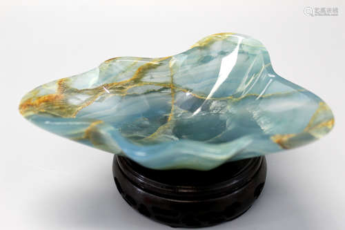 Fine Carved Semi-Precious Blue Fluorite Bowl.