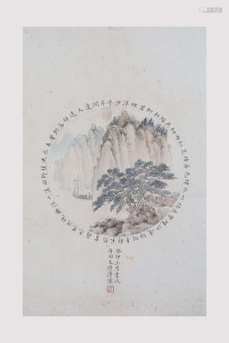 Chinese ink painting on paper scroll, attributed to Pu