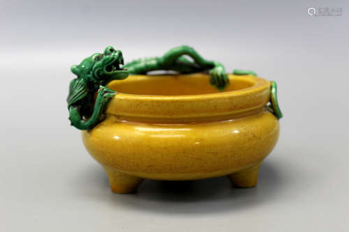 Chinese yellow glaze porcelain incense burner.