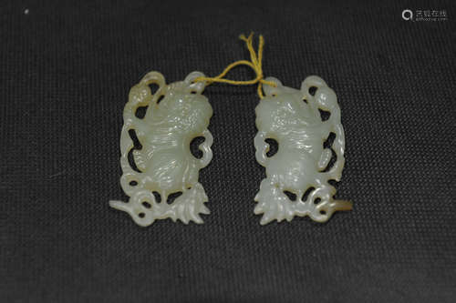 Pair of Chinese carved jade lions.