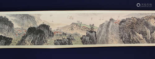 Chinese water color painting on paper scroll,