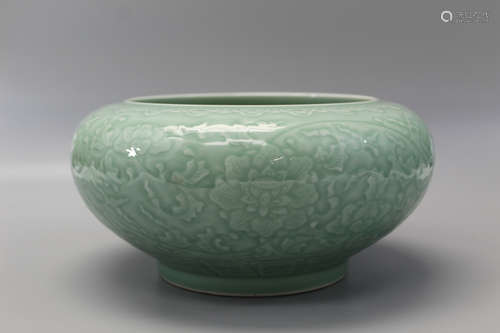 Chinese celadon porcelain brush washer, Qianlong mark.