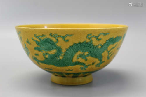 Chinese yellow glaze porcelain bowl with dragon and