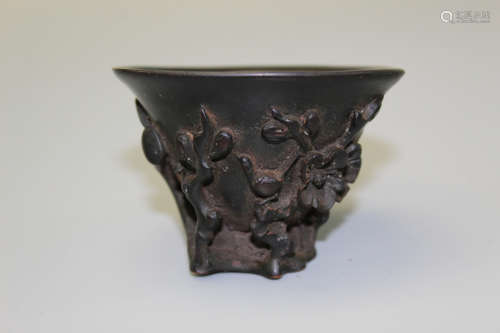 Chinese carved horn libation cup.