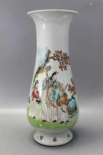 Chinese Famille Rose Porcelain Tall Vase.