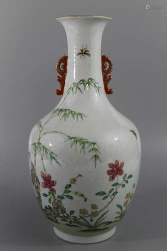 Chinese famille rose porcelain vase, marked.