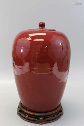 Chinese red glaze porcelain jar with lid.