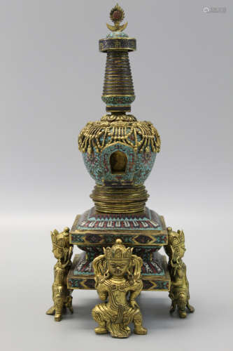Chinese cloisonne tower, Qianlong mark.