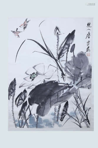 Chinese ink painting on paper scroll, attributed to