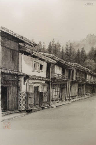 Street view, Japanese lithograph.