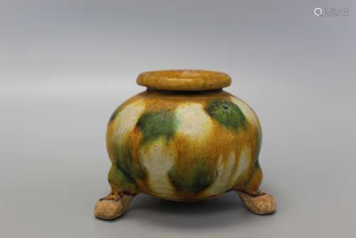 Antique Chinese Sancai Glazed tripod incense burner.