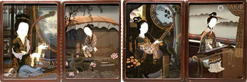 Set of Four (4) Chinese Framed Reverse Paintings on