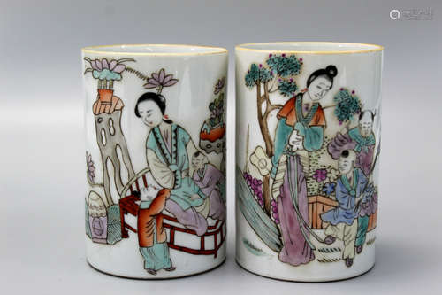 Two Chinese Famille Rose Porcelain Brush Pots, Tongzhi