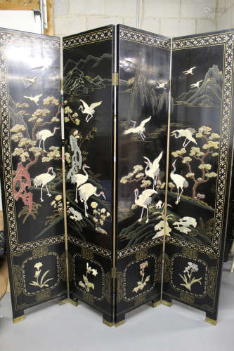 Four-panel lacquered screens with soapstone decoration.