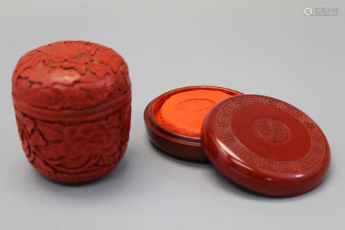 Chinese cinnabar box and red ink paste in a box.