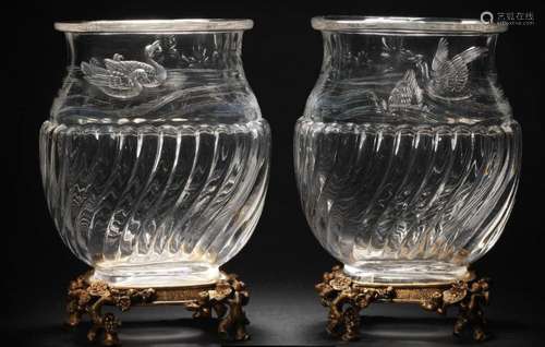 French Pair Cut Crystal & Ormolu Vases by Baccarat