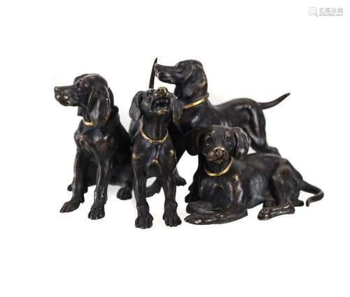 Cold Painted Bronze Dog Hunting Figures