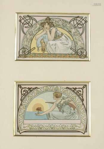 Alphonse Mucha (Czech, 1860-1939) Two postcards