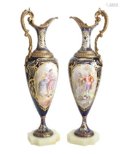 Sevre Porcelain & Champleve Ewers