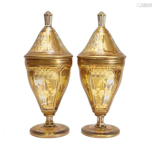 Pair Bohemian Covered Urns