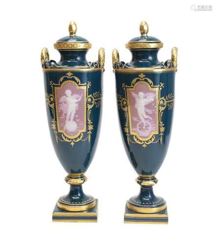 Pair Minton Pate-Sur-Pate Decorated Urns by A Birks