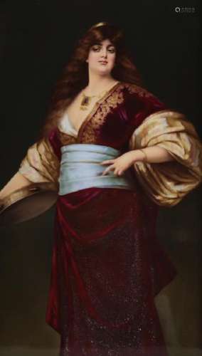 Kpm Porcelain Plaque, Lady with Tambourine