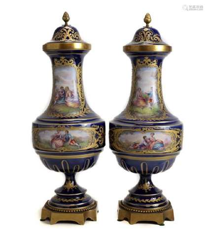 Pair Sevres Lidded Urns