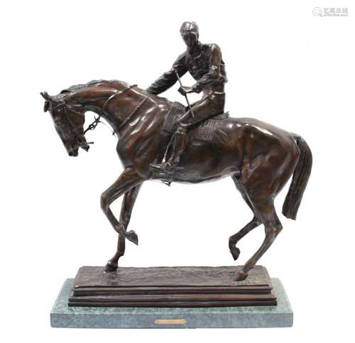 Large Bronze Horse Jockey Sculpture