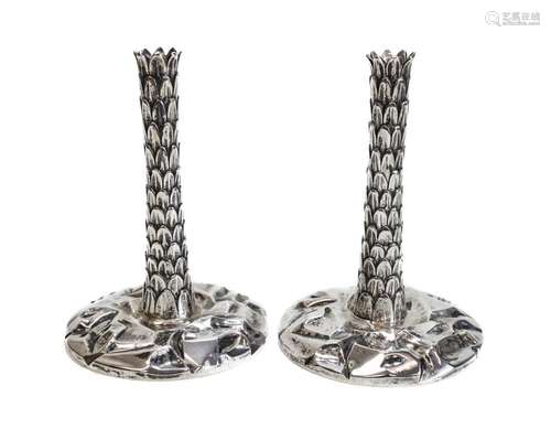 Pair Sterling Palm Tree Candlesticks for Tiffany & Co.