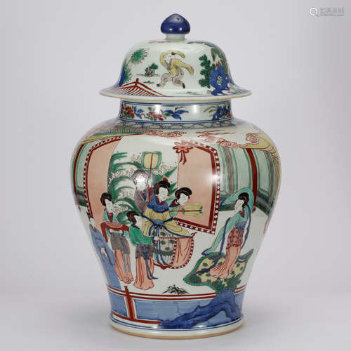 CHINESE WUCAI PORCELAIN COVER JAR