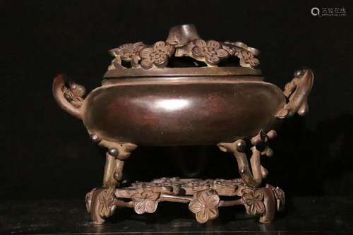 A Carved Bronze Plum Blossom Censer