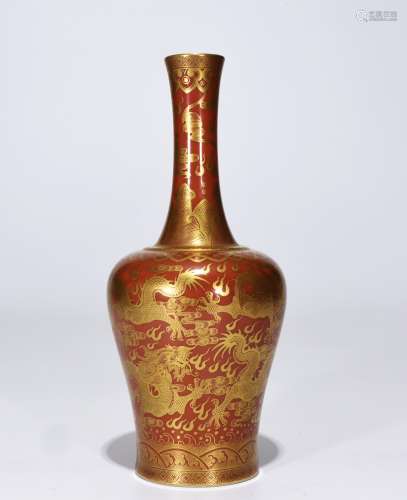 Qianlong Mark, A Gilt Red Glazed Vase