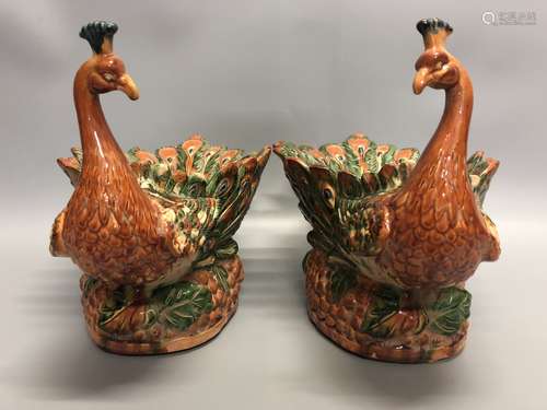 A Pair of Tang San Cai Peacock-Shape Dish