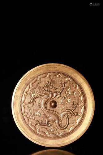 A Ming Gilt Bronze Dragon Mirror