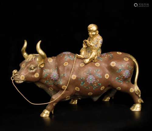 Qianlong Mark, A Gilt Bronze Cattle with Child