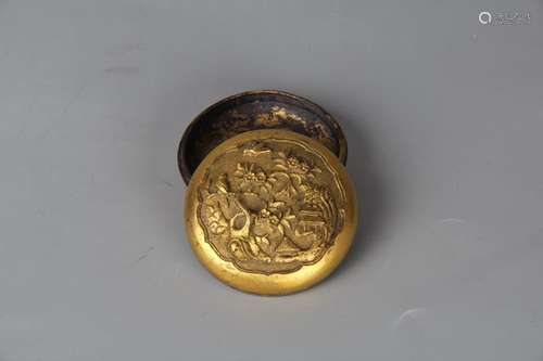 A Ming Style Carved Gilt Bronze Box with Cover