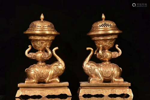 A Pair of Gilt Bronze Censers