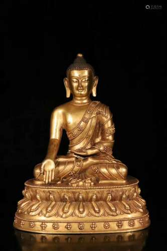 18 C., A Gilt Bronze Buddha Statue of Sakyamuni