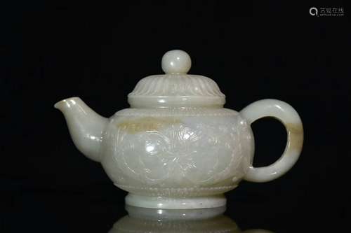 A Carved Hetian Jade Teapot