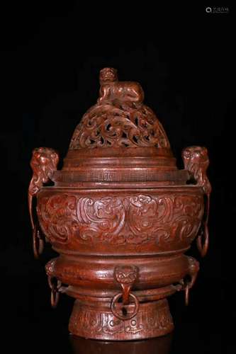 A Carved Bamboo Censer With Cover