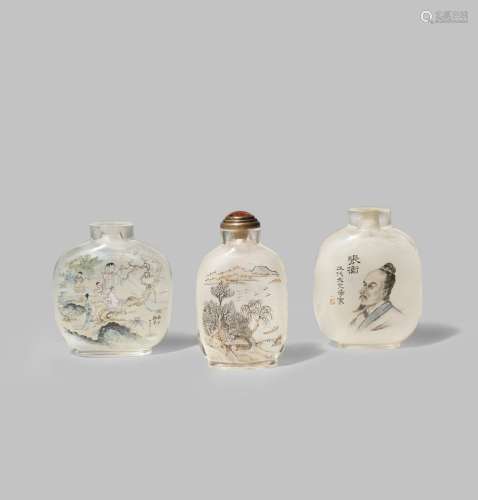 THREE CHINESE INTERIOR PAINTED SNUFF BOTTLES