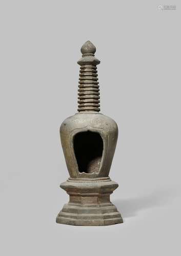 A CHINESE BRONZE STUPA