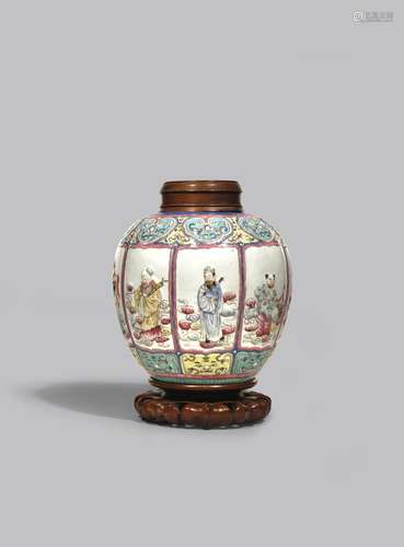 A CHINESE FAMILLE ROSE MOULDED 'EIGHT IMMORTALS' JAR